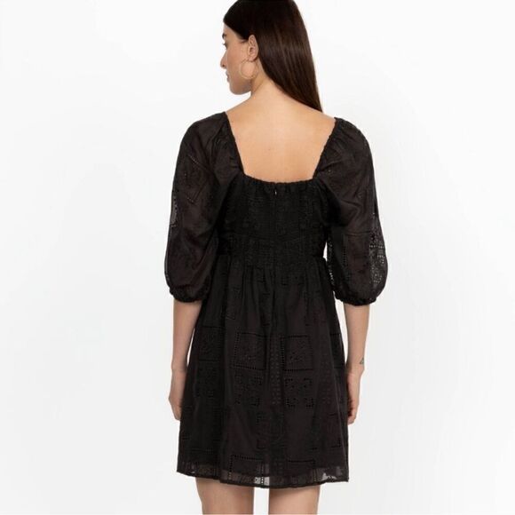 NWT- JOHNNY WAS- ELLA SILK COTTON MINI DRESS BLACK EYELET PUFF SLEEVES, Size XL - Picture 8 of 16